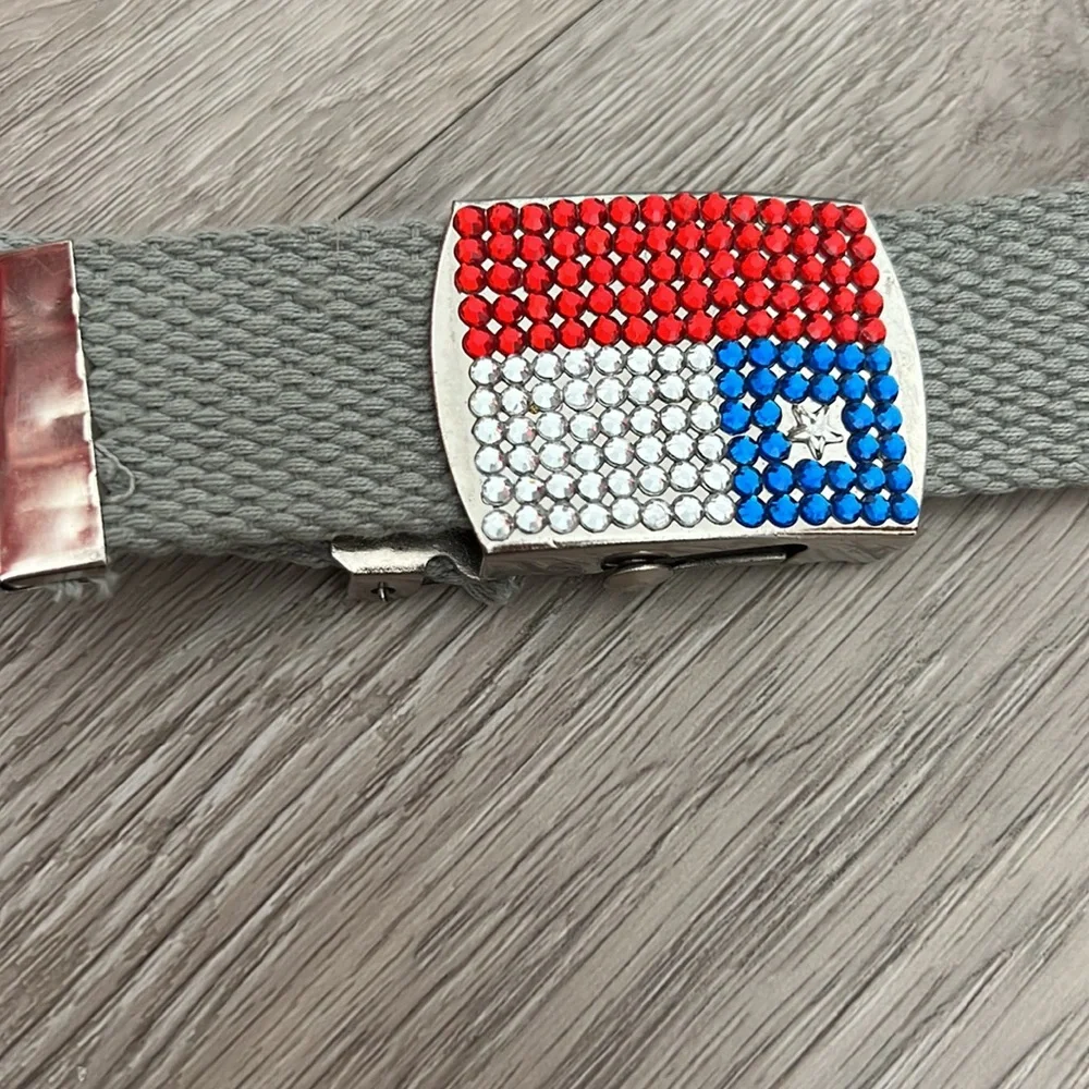 Vintage Chilean Flag Belt Cotton Cord Gemstone Buckle